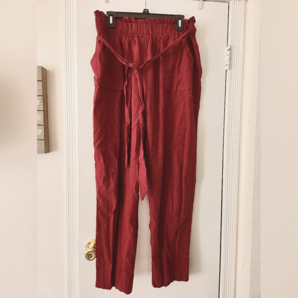 Shein 1x Maroon/red paper bag waisted pants